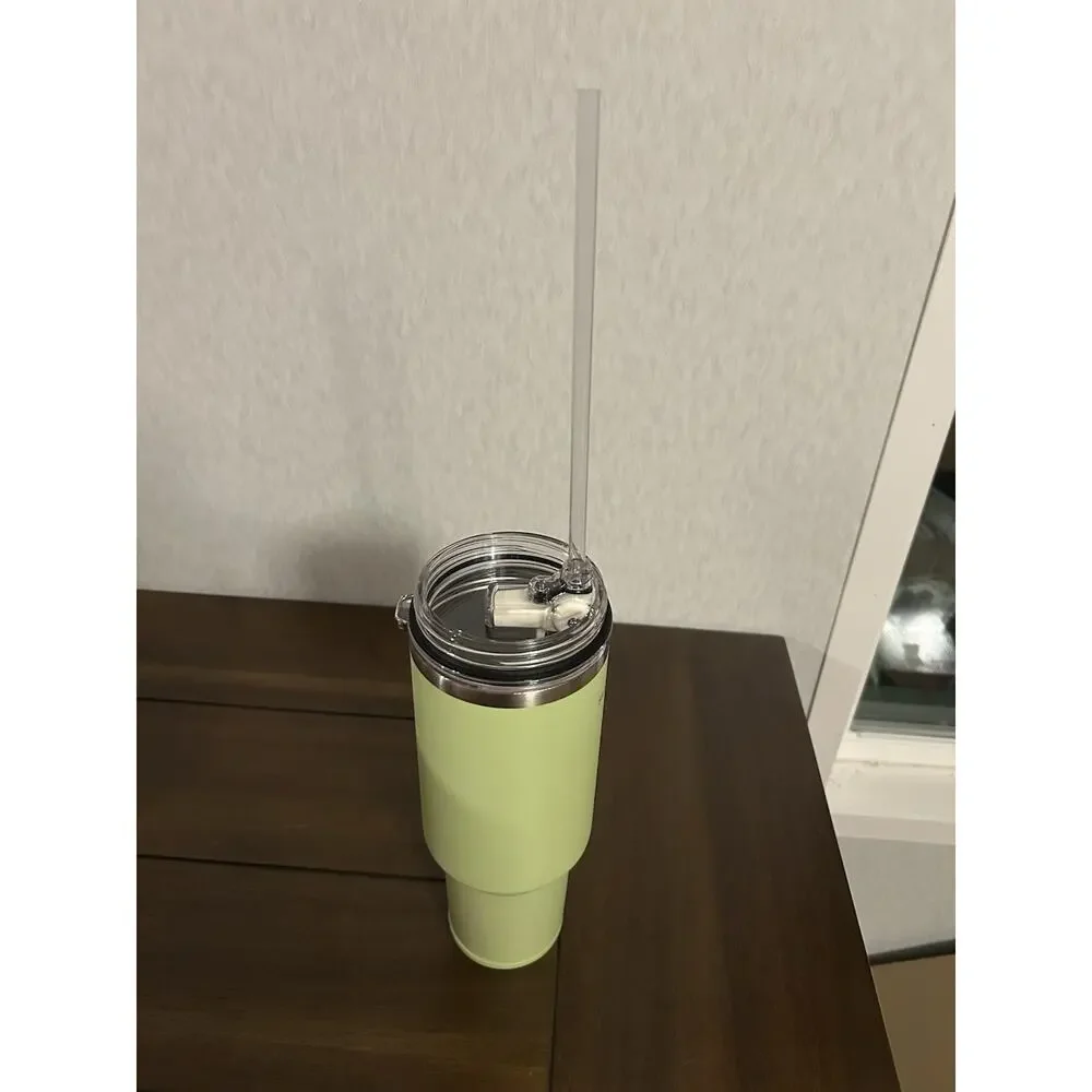 SILICANICE 40oz Stainless Steel Tumbler Straw Handle Leaf Yellow Insulated New